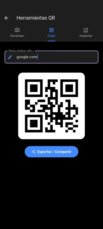 Captura de Tooliz: generador de códigos QR