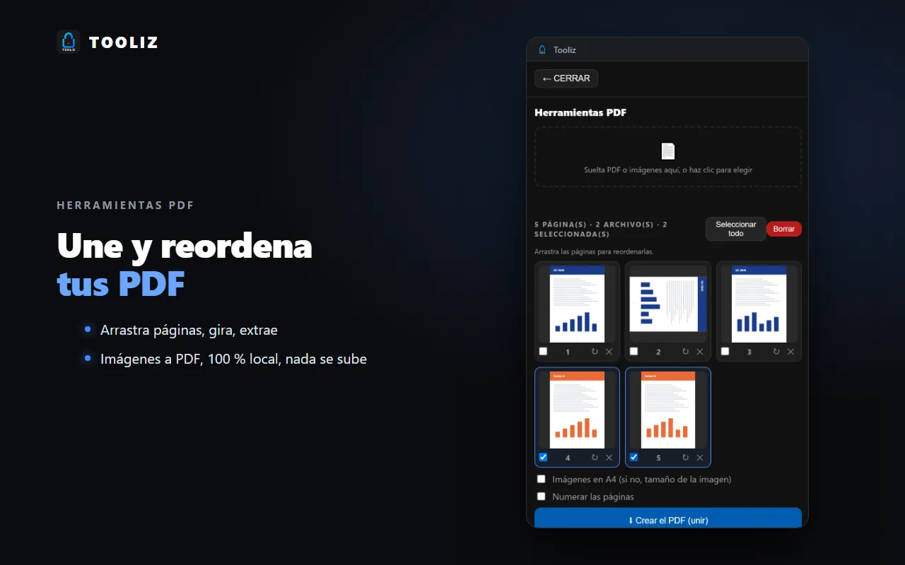 Tooliz en el navegador: herramientas PDF