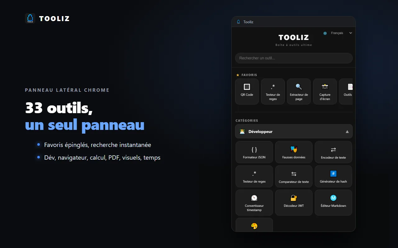 Tooliz dans le navigateur : l'accueil et la recherche d'outils
