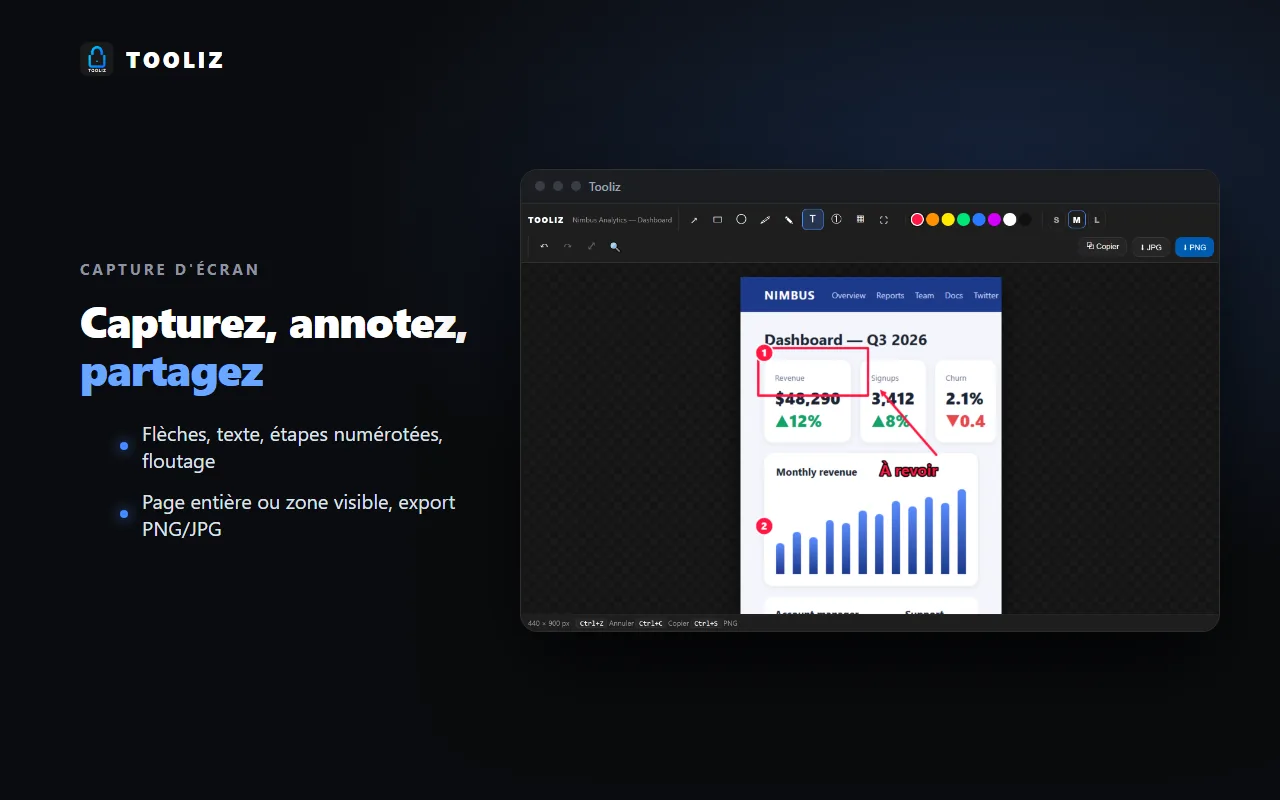 Tooliz dans le navigateur : la capture d'écran annotée