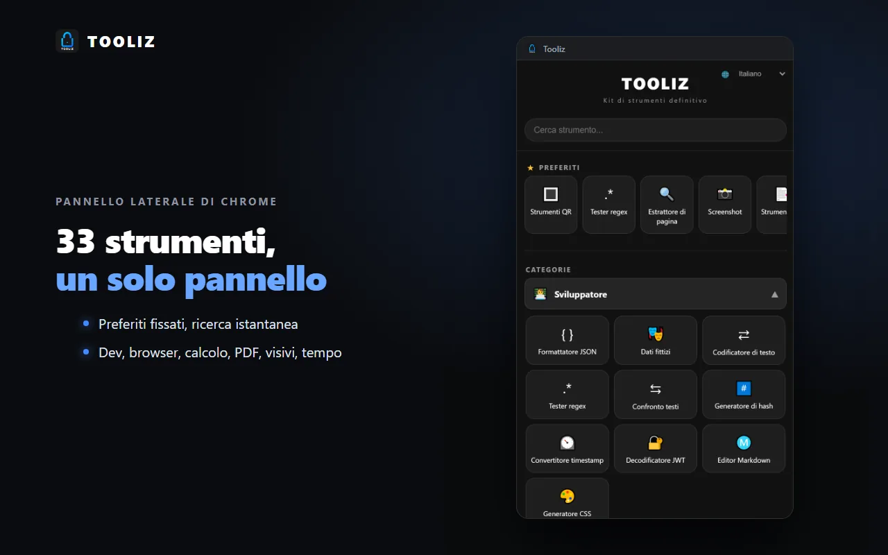 Tooliz nel browser: home e ricerca degli strumenti