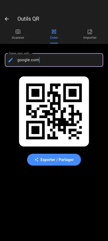 Capture d'écran de Tooliz : générateur de QR code