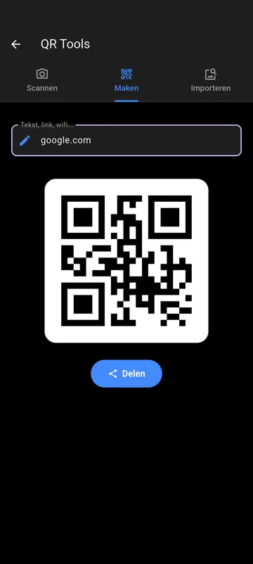 Screenshot van Tooliz: QR-codegenerator
